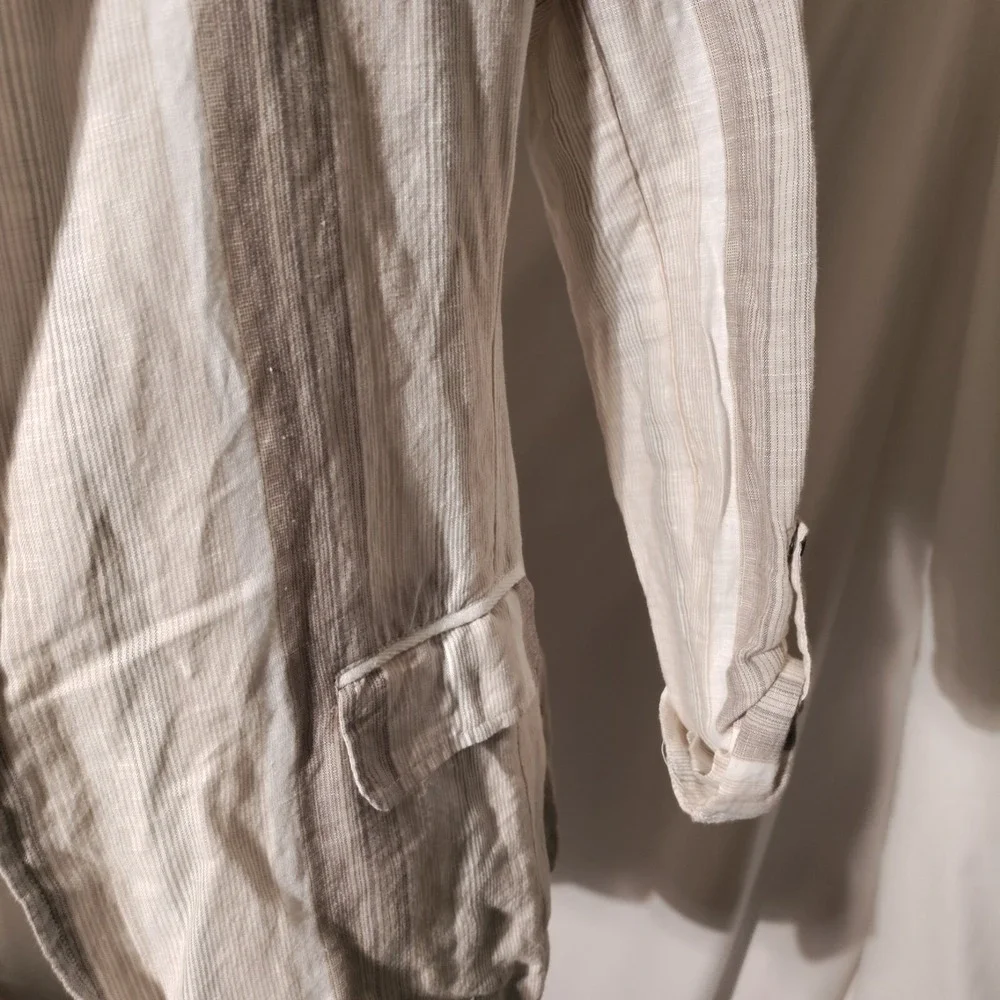 Charlie B Blazer Sz XS Striped Open Front Roll Tab Shirt Blazer‎ Linen Blend NWT